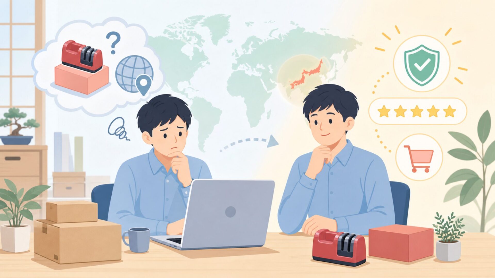 AnySharpはどこの国のブランド？UK発の実力と日本での買い方の要点を表すイラスト