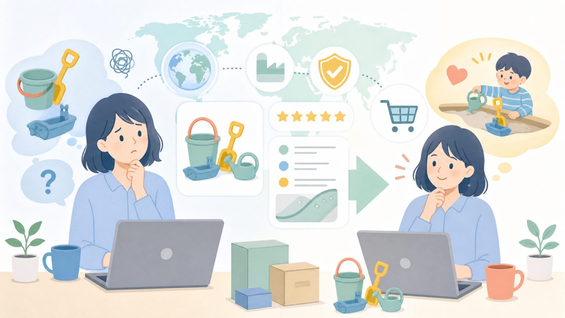 Quutはどこの国？ベルギー発の子どもおもちゃブランドの品質と選び方の要点を表すイラスト