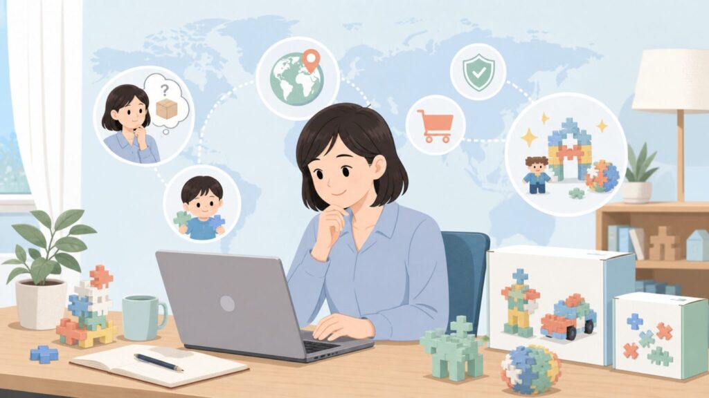 Plus-Plusおもちゃはどこの国？デンマーク発の知育ブロックを完全解説の要点を表すイラスト