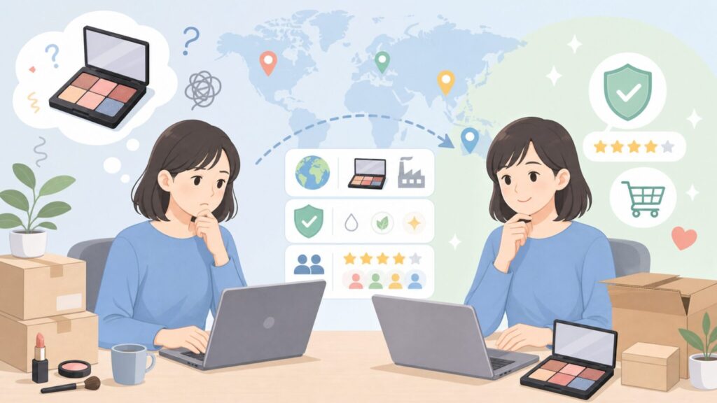 Makeup Revolutionはどこの国？特徴・発色・おすすめ商品を解説の要点を表すイラスト