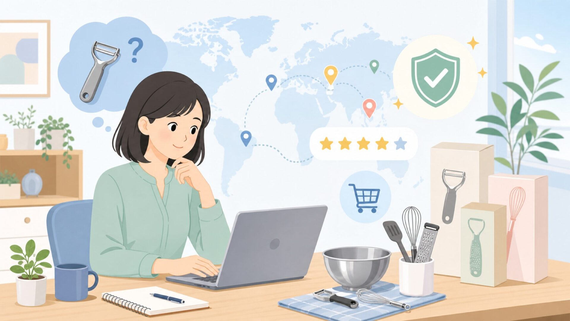 Cuisiproはどこの国？創業40年カナダブランドの品質と通販での選び方の要点を表すイラスト