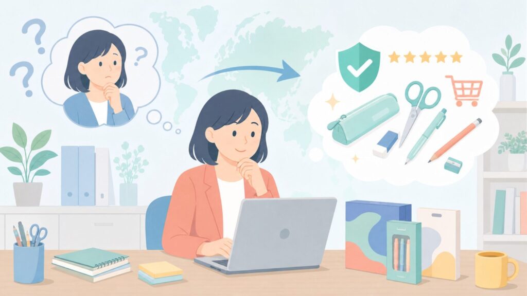 Maped文具はどこの国？フランス発の信頼ブランドの特徴と購入ガイドの要点を表すイラスト