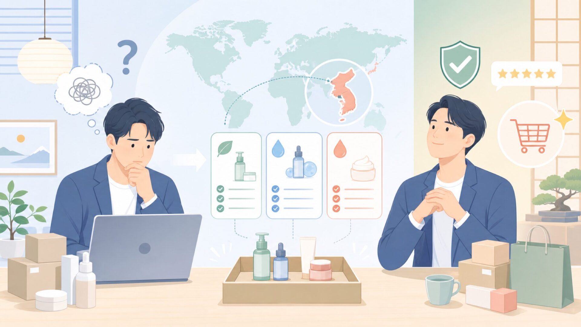 ナンバーズインはどこの国？韓国発の番号別スキンケアの選び方ガイドの要点を表すイラスト