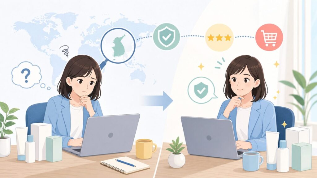 Dr.Ceuracleはどこの国？韓国ブランドの実態・信頼性・人気商品を購入前に確認の要点を表すイラ