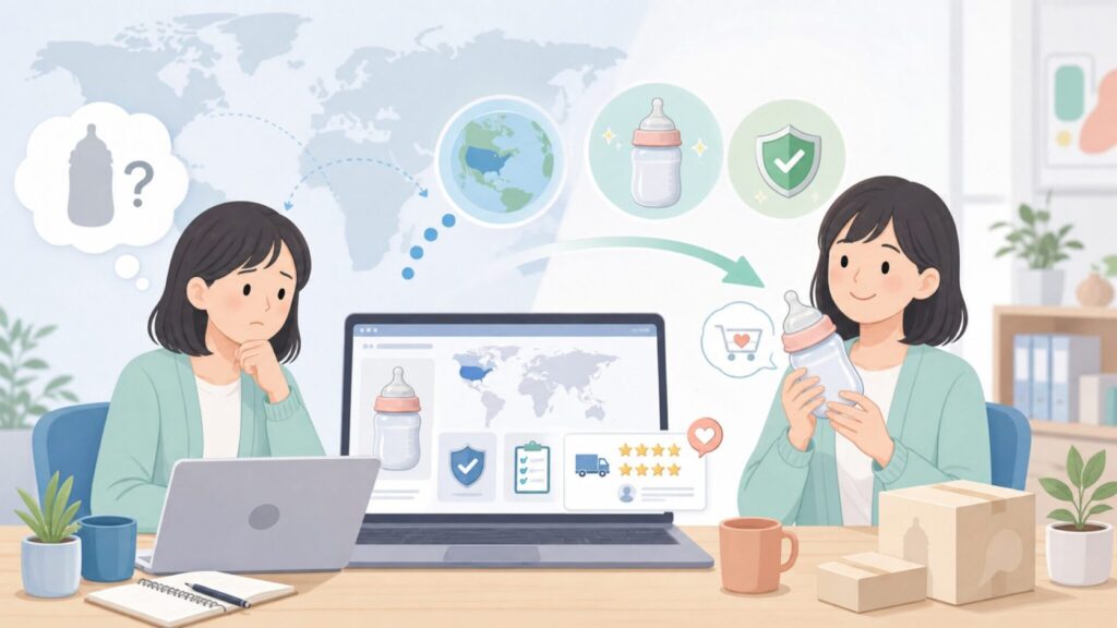 Comotomoはどこの国？アメリカ生まれの哺乳瓶が安心できる理由を解説の要点を表すイラスト
