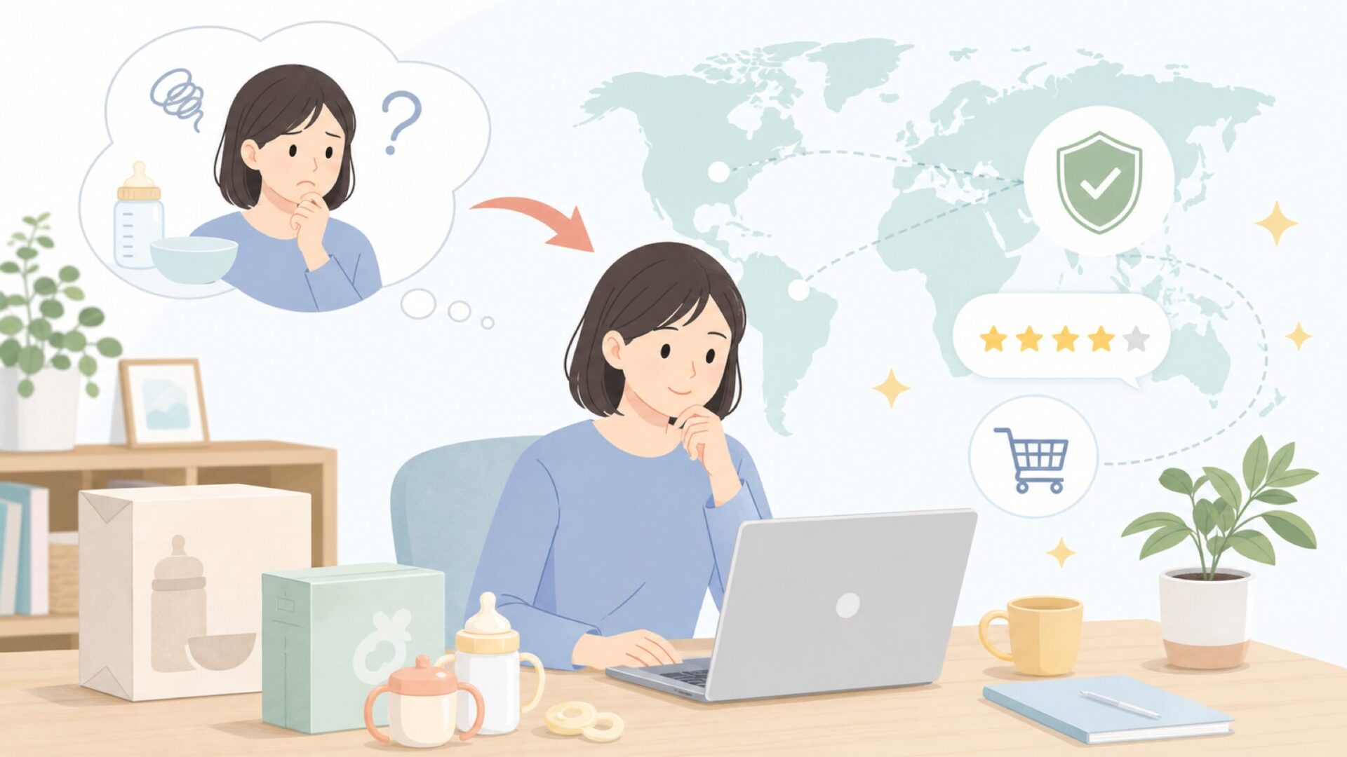 Nuby（ヌービー）はどこの国？アメリカ発ブランドの出自と安全性の要点を表すイラスト