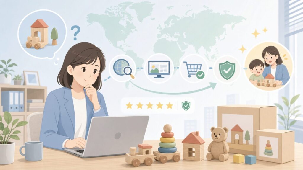 Tooky Toyはどこの国のブランド？安全性と日本の買い方まとめの要点を表すイラスト
