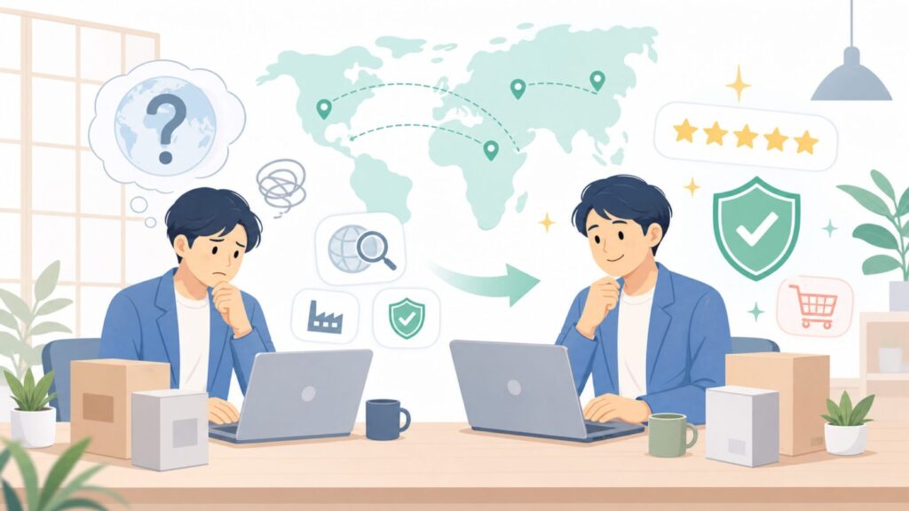 Niimbotはどこの国のブランド？中国製でも安心できる理由と選び方の要点を表すイラスト