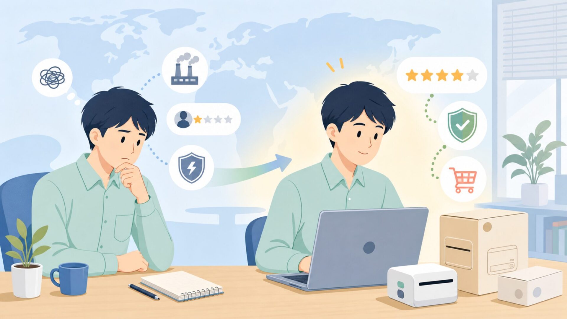 Memoking【どこの国？】中国ブランドの正体・安全性・口コミを丸ごと調査の要点を表すイラスト