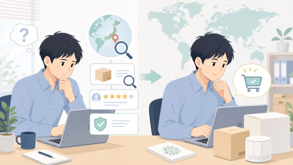 Earakuはどこの国のブランド？怪しい噂と安心できる4つの根拠を徹底解説の要点を表すイラスト
