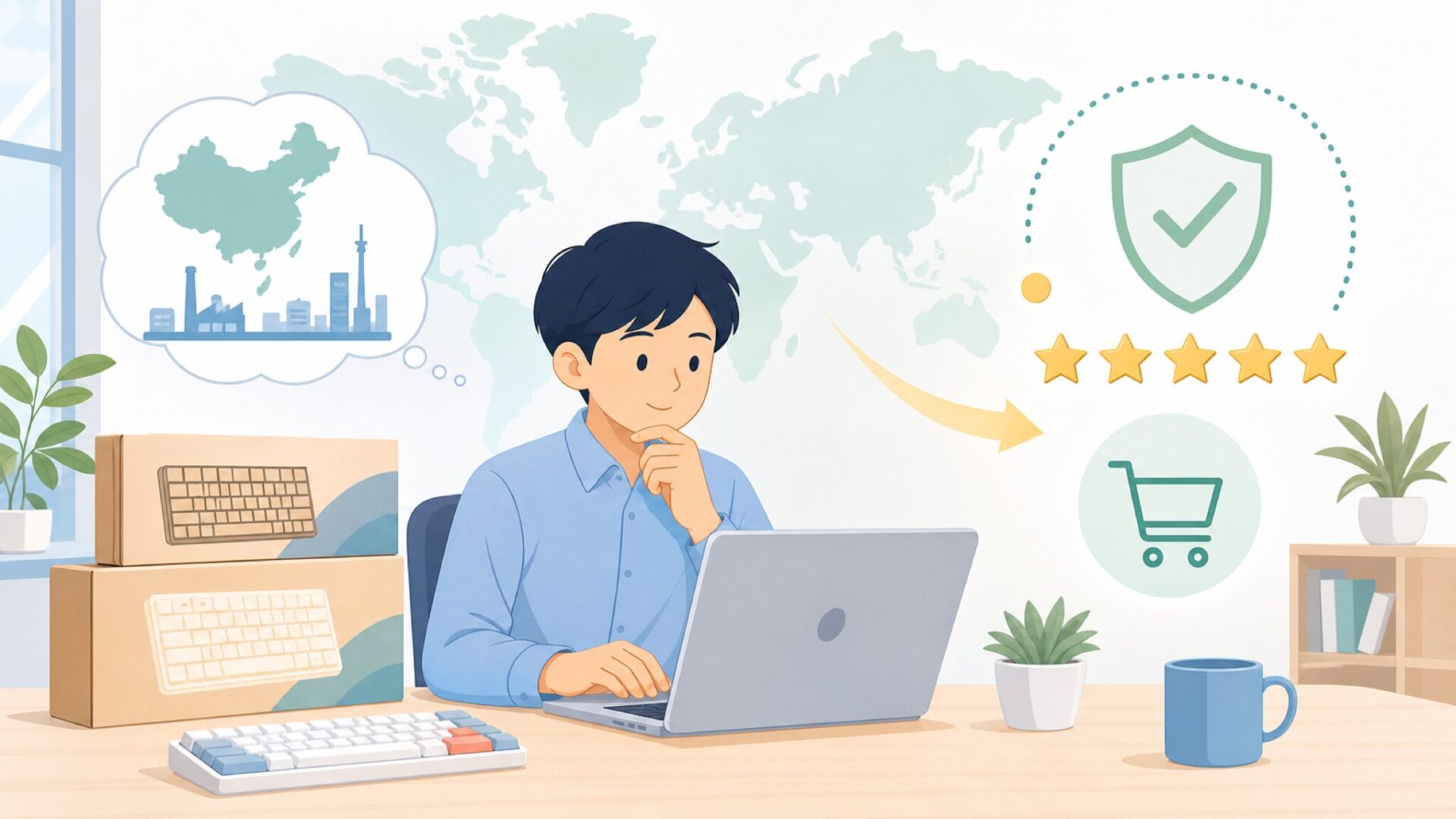 MonsGeekはどこの国？中国・深圳発の高精度キーボードブランドを徹底解説の要点を表すイラスト