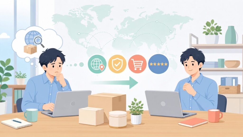 ティネコはどこの国のブランド？中国製への不安が消える3つの理由の要点を表すイラスト