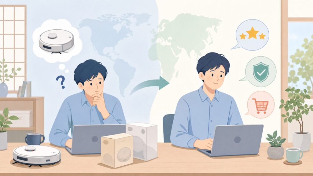 MOVAロボット掃除機はどこの国？安心できる根拠と評判を徹底解説の要点を表すイラスト