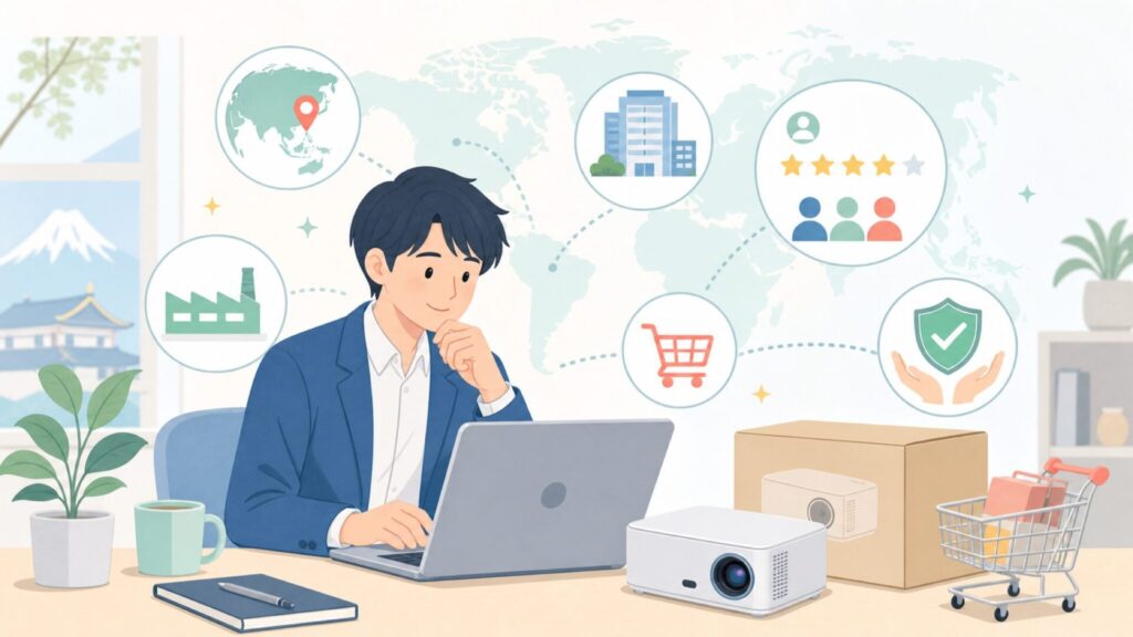 Aurzenプロジェクターはどこの国？正体と評判を徹底解説の要点を表すイラスト