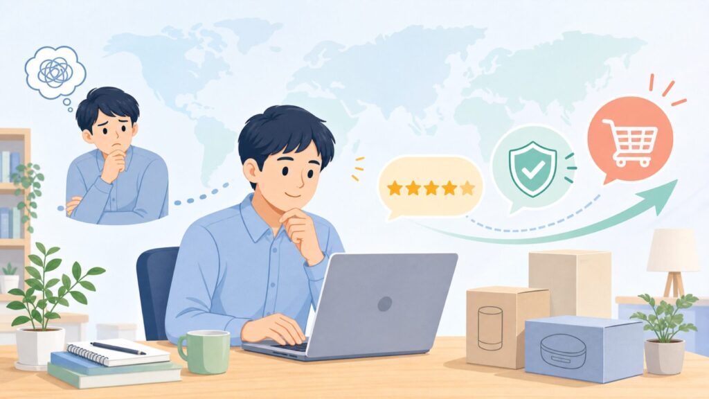 Z-Edgeはどこの国？運営会社の素性とサクラ疑惑を徹底検証の要点を表すイラスト