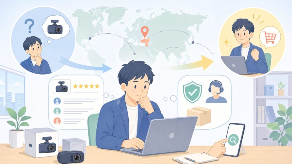 IIWEYはどこの国？ドラレコの正体と安全性を解説の要点を表すイラスト