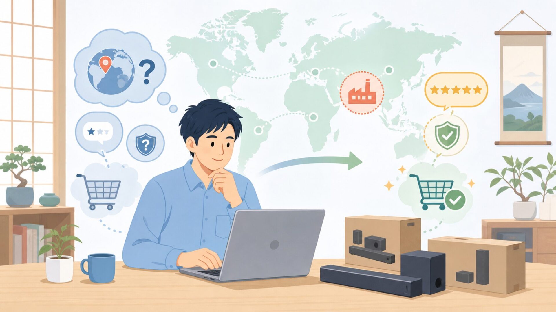 ULTIMEAはどこの国のメーカー？運営会社と評判を徹底調査の要点を表すイラスト