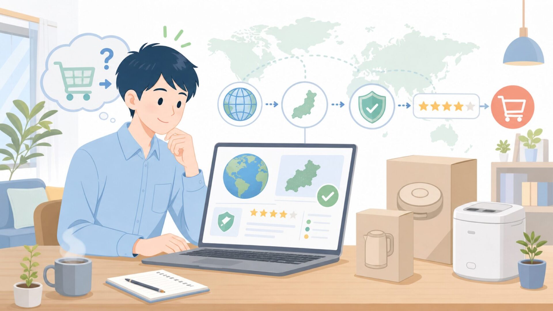 Uoniはどこの国のブランド？運営会社と製造・保証まで総点検の要点を表すイラスト