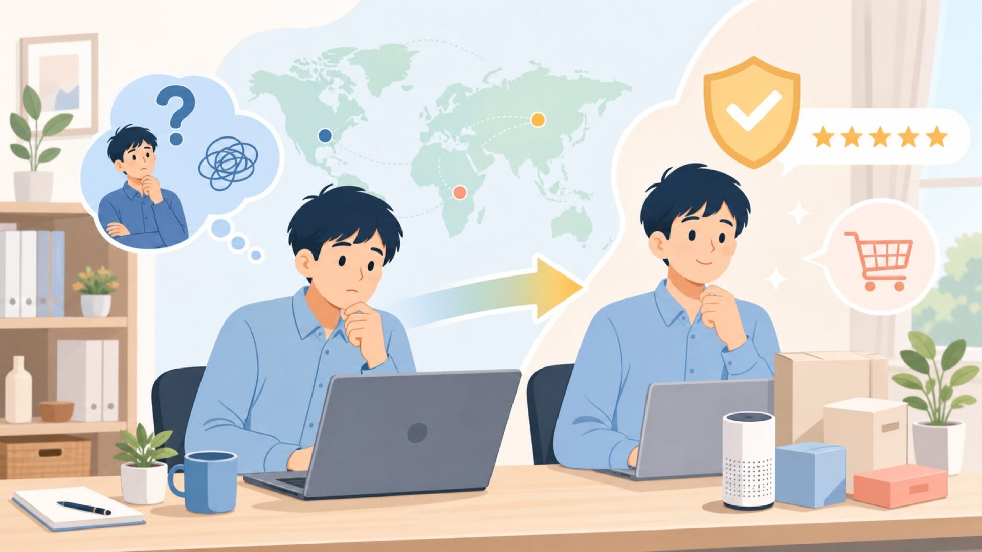 Sovboiはどこの国？運営元とサクラ評価を購入前に総点検の要点を表すイラスト
