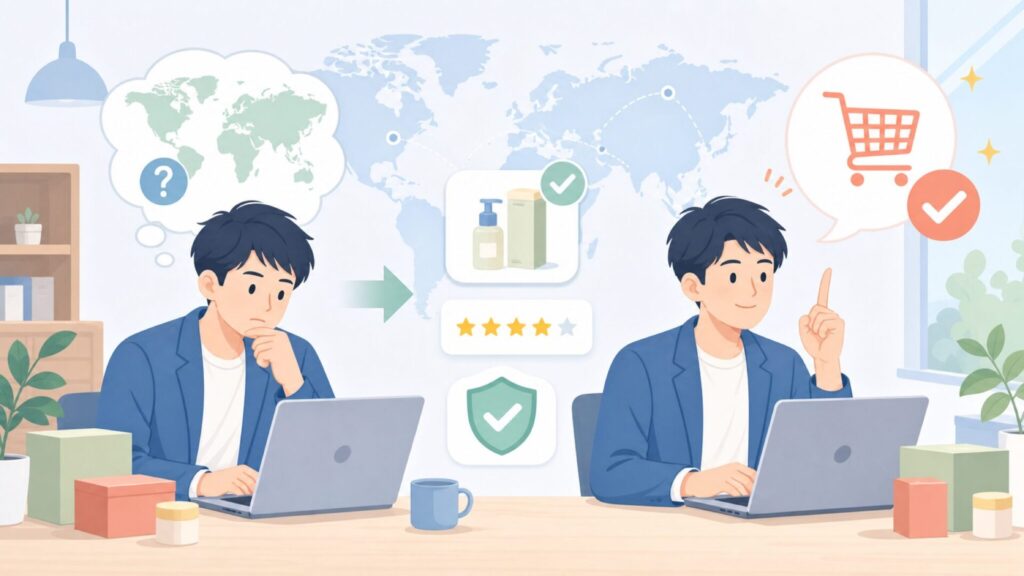 Athomはどこの国？運営会社と中国製の安全性を徹底調査の要点を表すイラスト