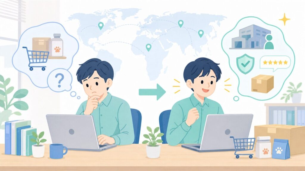Ownpetsはどこの国のブランド?運営会社と安全性を徹底調査の要点を表すイラスト