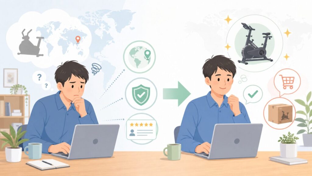 CHAOKEはどこの国？中国発フィットネス専業ブランドの評判と保証を解説の要点を表すイラスト
