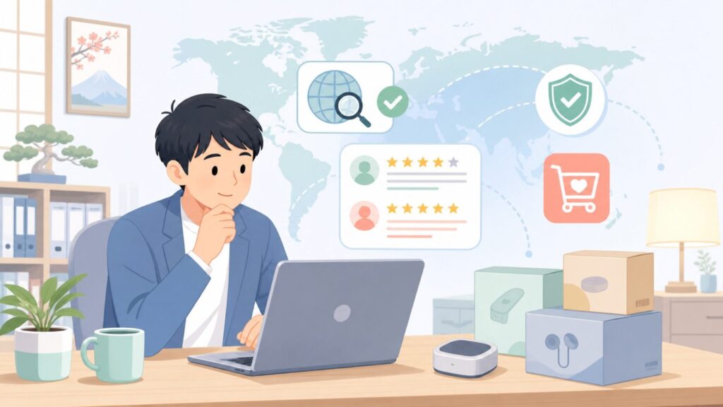UIKOPはどこの国のブランド？深セン拠点と安全性を徹底解説の要点を表すイラスト