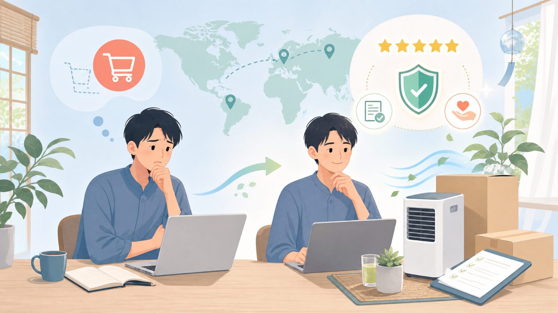 EUHOMYはどこの国？運営元と口コミ・電気代を全部調べたの要点を表すイラスト