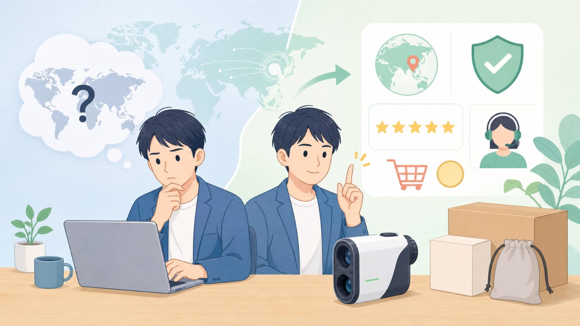 MILESEEYはどこの国？中国発ブランドの信頼性とゴルフ距離計を解説の要点を表すイラスト