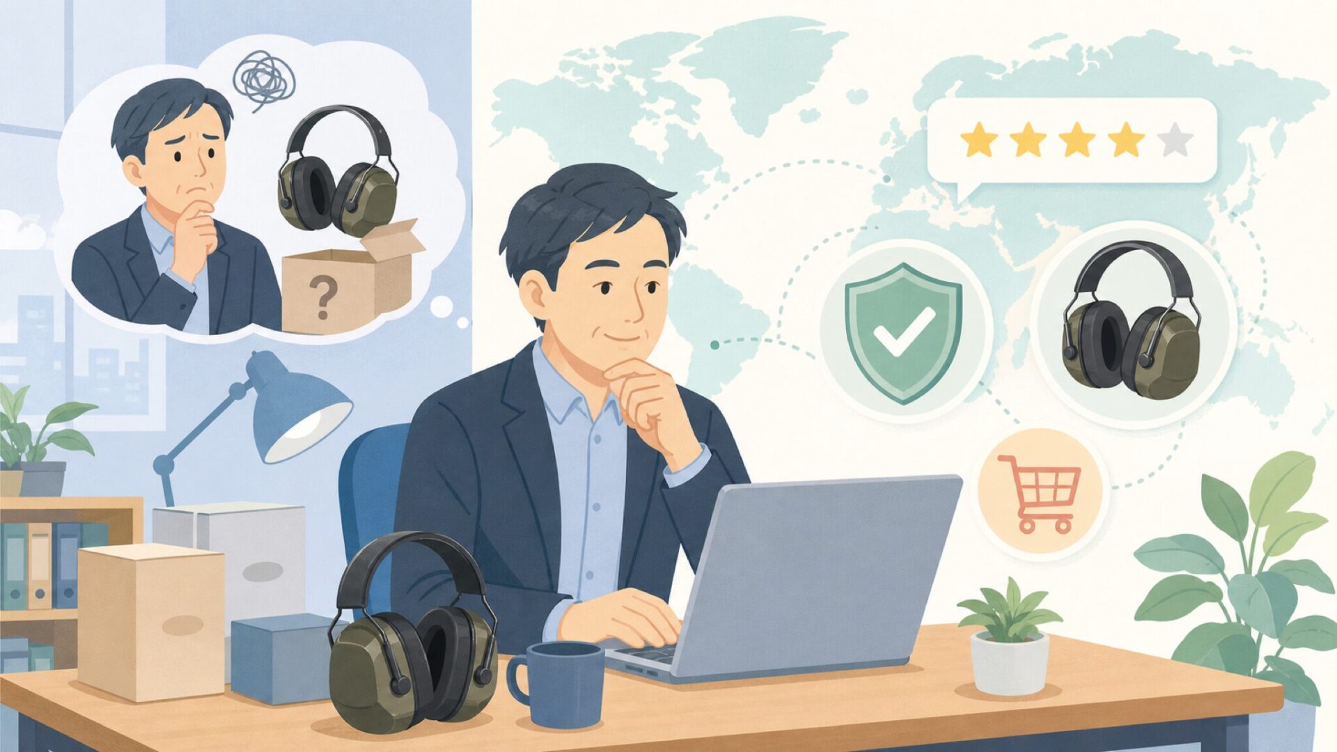 AWESAFEはどこの国？電子イヤーマフの正体と評判を徹底調査の要点を表すイラスト