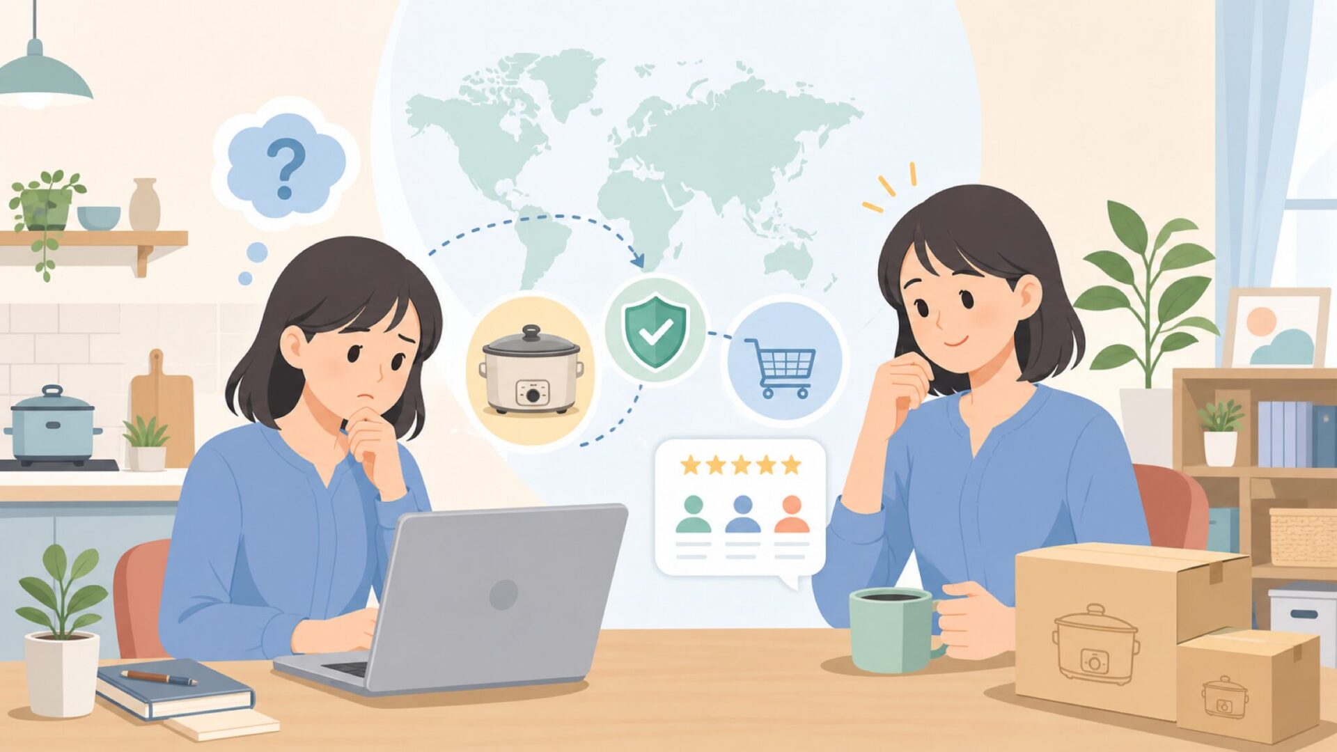 KitchenBoss はどこの国?運営会社と低温調理器の評判を本音解説の要点を表すイラスト