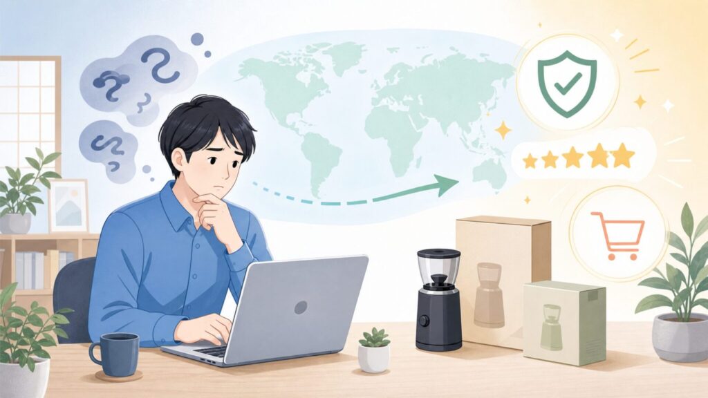 Sbolyはどこの国のブランド？運営元・口コミ・安全性まで徹底調査の要点を表すイラスト