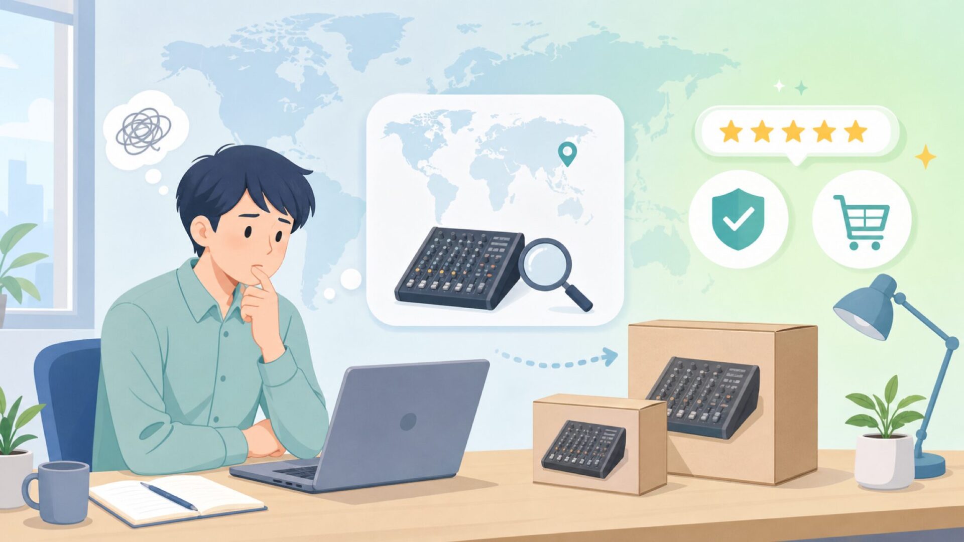 Depushengはどこの国?中国・深圳の激安ミキサーを買う前に知るべきことの要点を表すイラスト