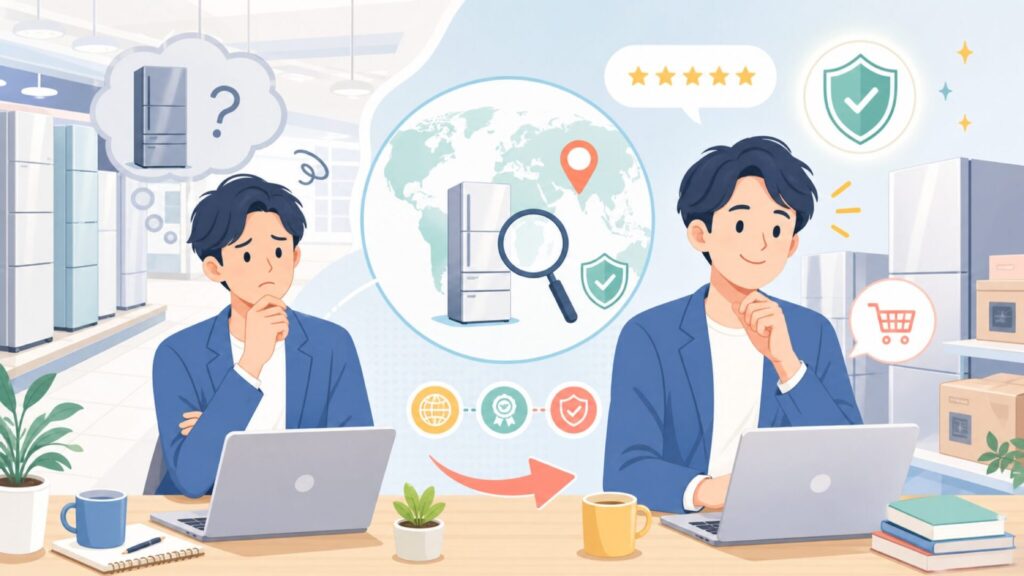 AQQAはどこの国のメーカー？三洋電機との関係と品質の真実を徹底解説の要点を表すイラスト
