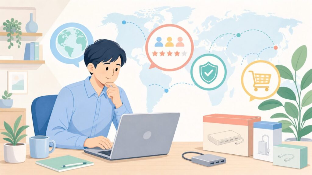 【正直調査】Aceeleはどこの国？信頼できるか・サクラかを徹底検証の要点を表すイラスト