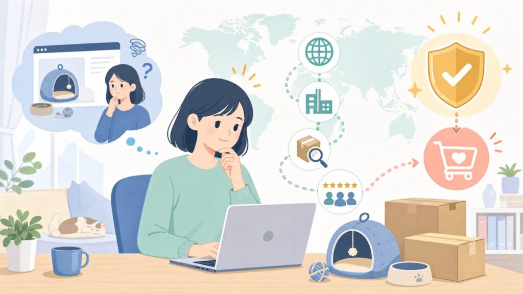 Pawzoneはどこの国のブランド？公式サイトがドイツ語の理由と信頼性を調査の要点を表すイラスト