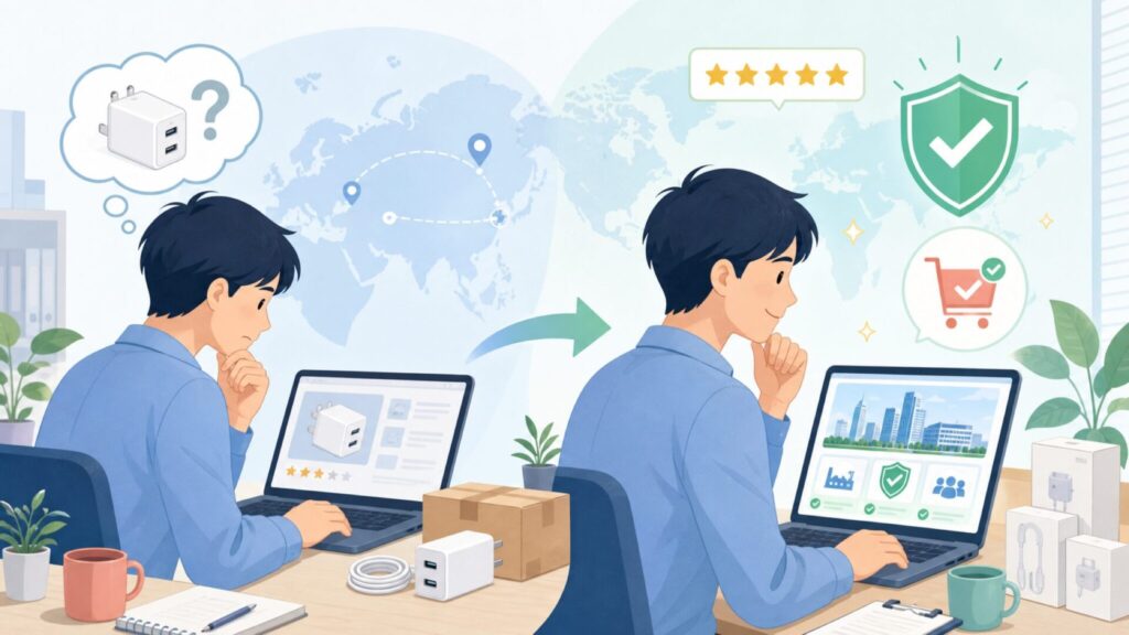 MiBOXERはどこの国？深圳発の18650充電器ブランドが信頼できる理由の要点を表すイラスト
