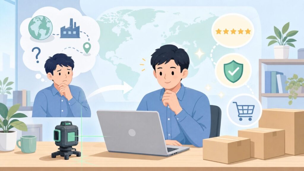 Enventorはどこの国のメーカー？品質・認証・実態を現場目線で調査の要点を表すイラスト