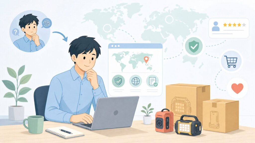 TopTesはどこの国のメーカー？安全性・評判を正直に調べてみたの要点を表すイラスト