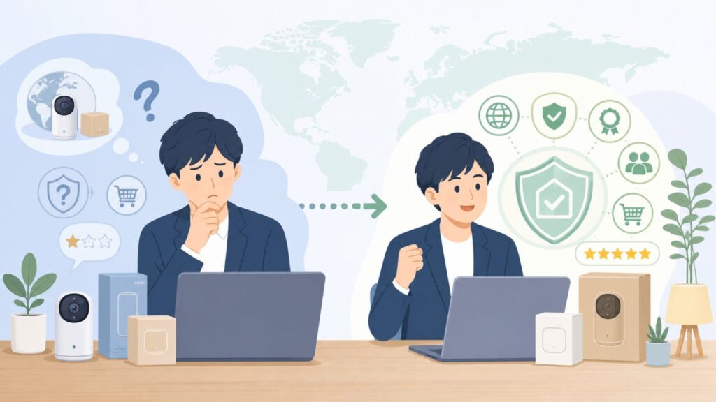 Merossはどこの国?安全認証・競合比較・データリスクを徹底解説の要点を表すイラスト