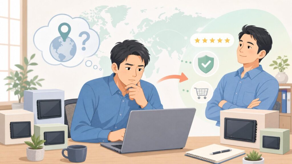 JOYINGどこの国？中国製Androidカーナビの品質・技適・評判まとめの要点を表すイラスト
