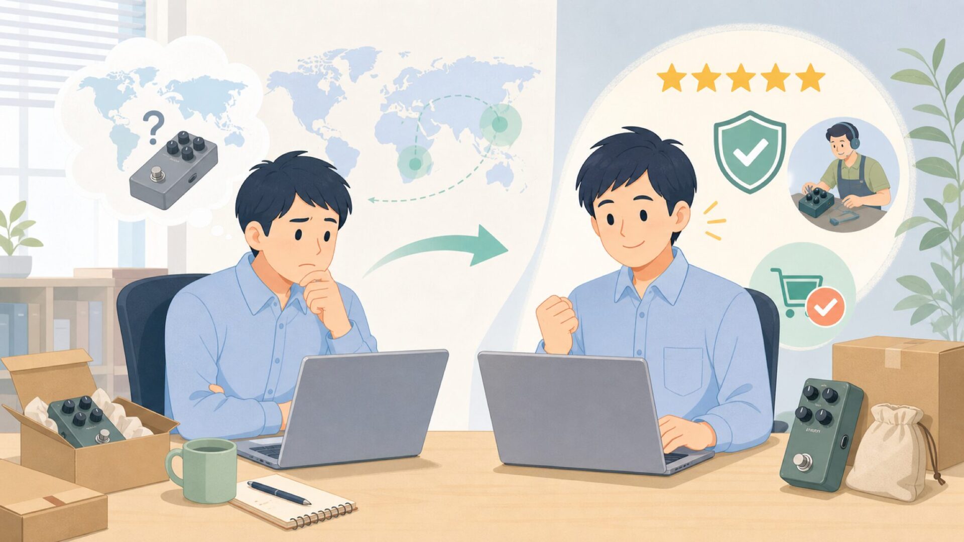 Valetonはどこの国のメーカー？中国製エフェクターの実力と安心購入ガイドの要点を表すイラスト