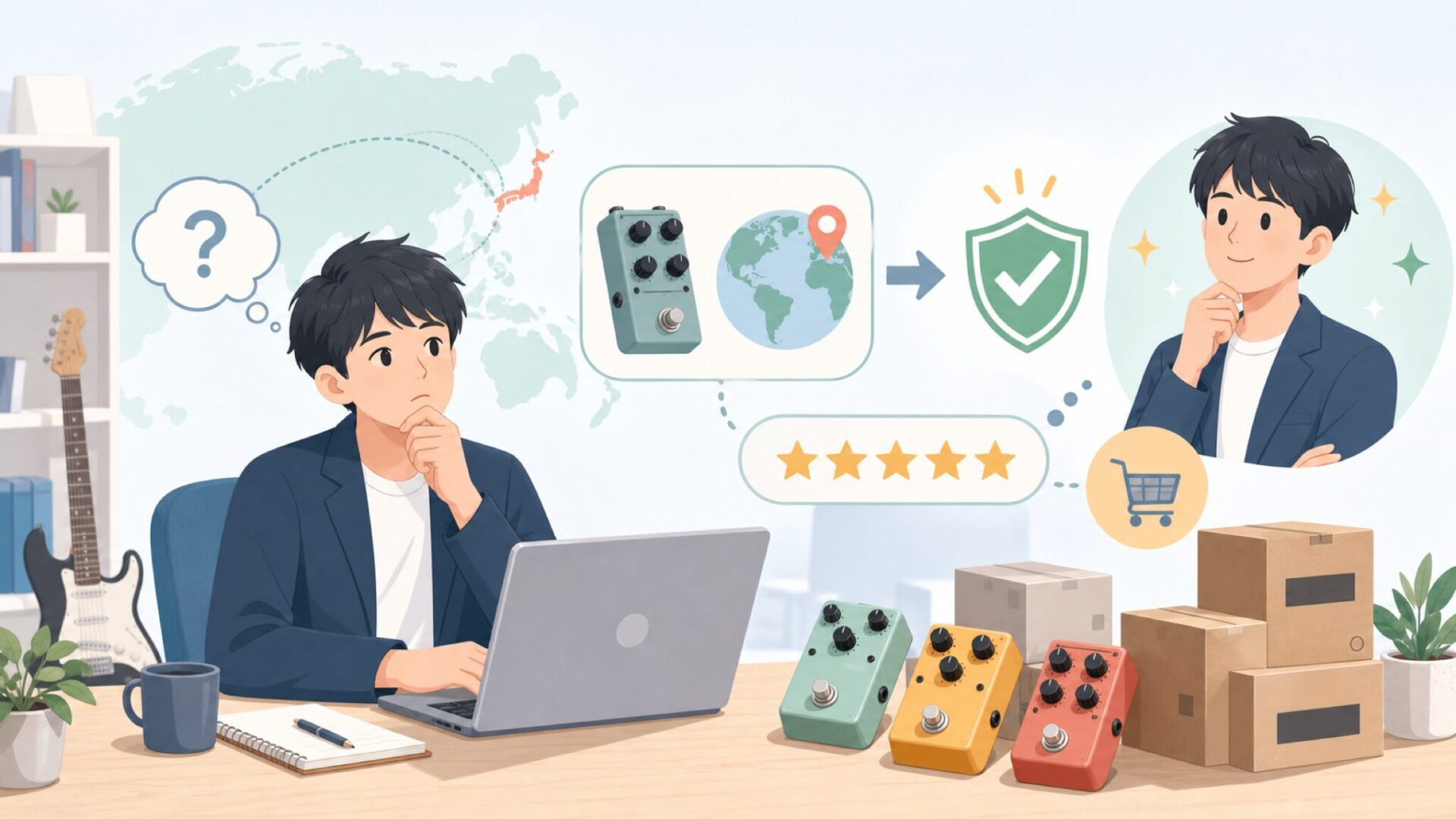 M-VAVEはどこの国のメーカー?中国製エフェクターの実力を解説の要点を表すイラスト