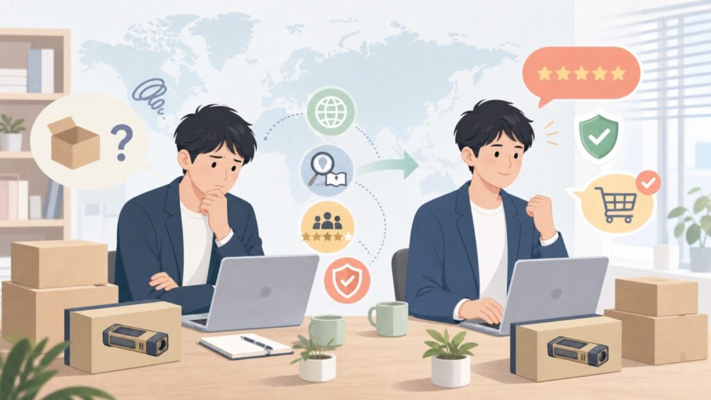 PREXISOはどこの国?計測器ブランドの正体と信頼性を徹底解説の要点を表すイラスト
