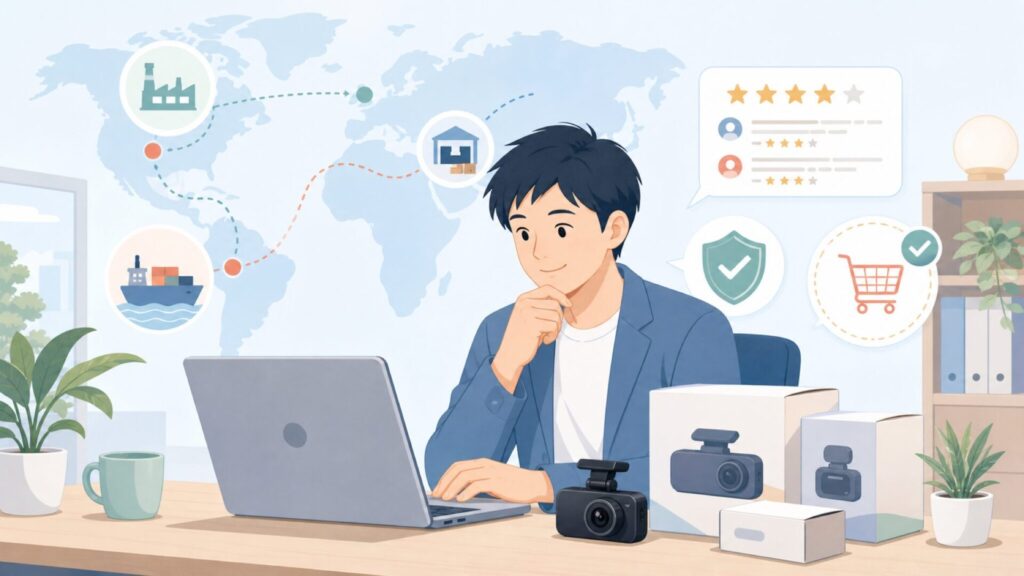 OnDashはどこの国のブランド?中国製の実態と信頼性を正直に評価したの要点を表すイラスト