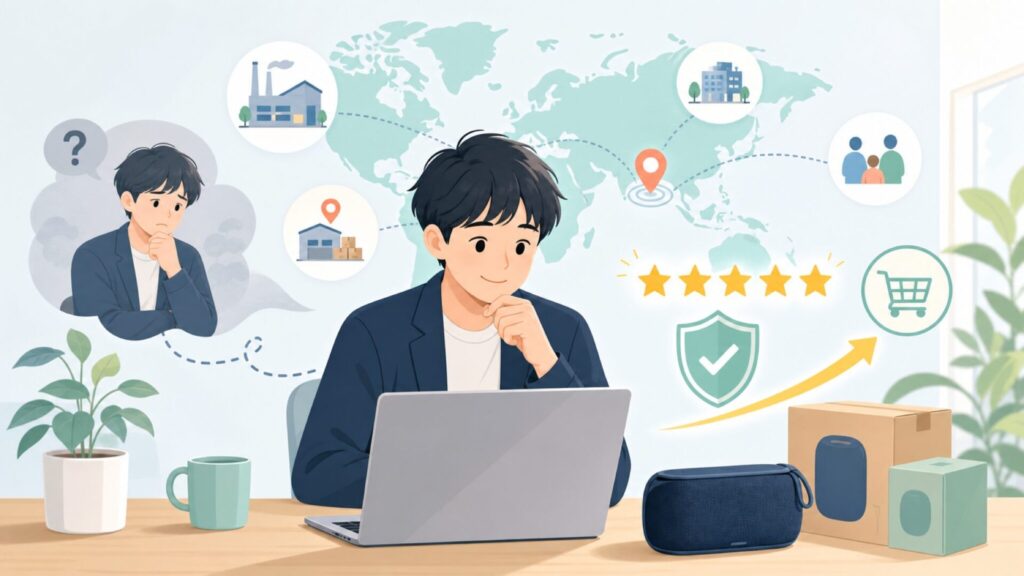 iLive Audioはどこの国？親会社DPIから製造国まで完全解説の要点を表すイラスト