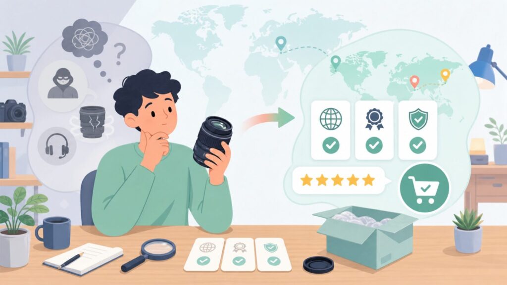 SmallRig Audioはどこの国？中国発ブランドの信頼性と安心の購入ガイドの要点を表すイラスト