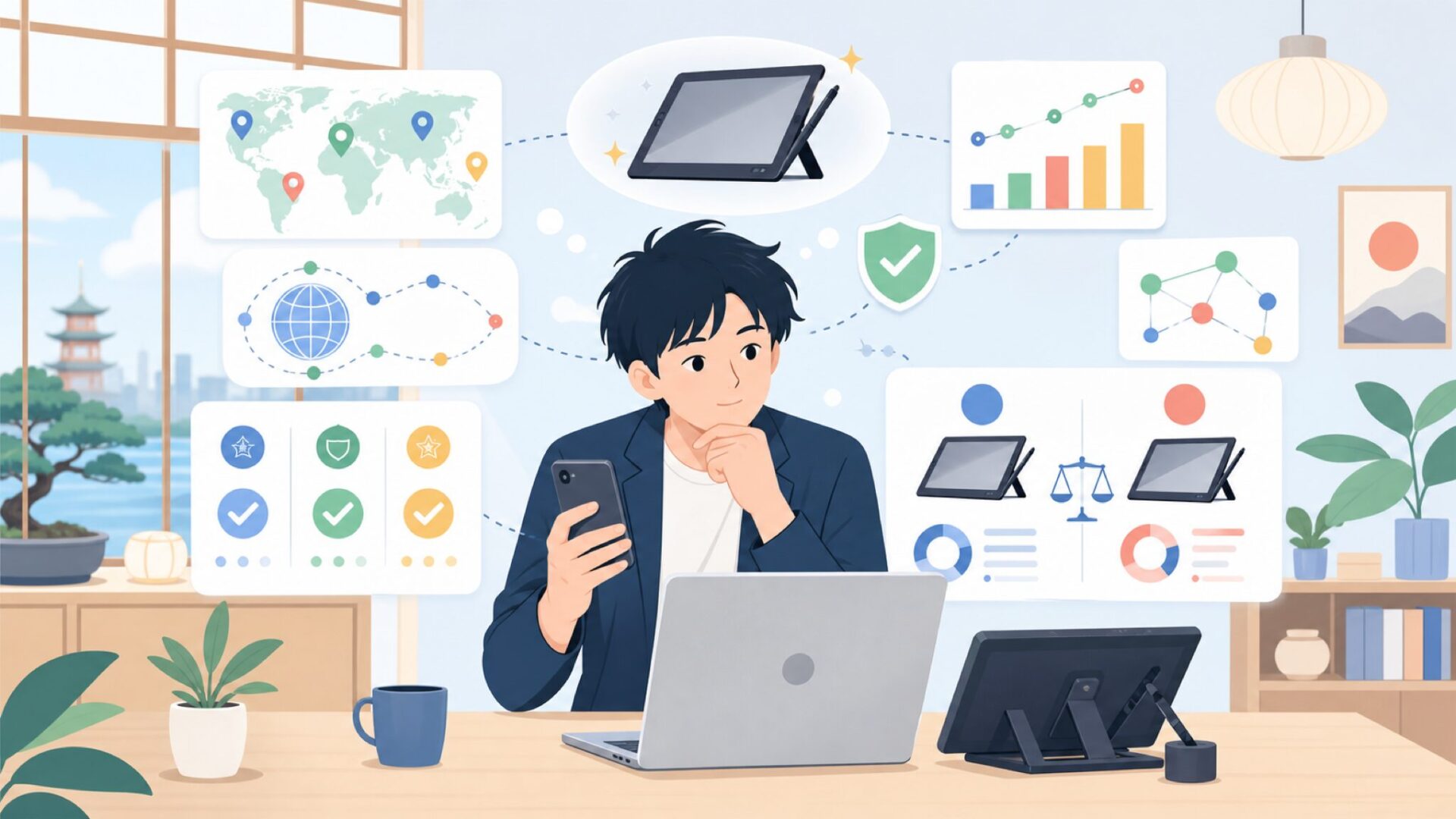 世界シェアと実績から読み解くxppen液タブの信頼性を表すイラスト