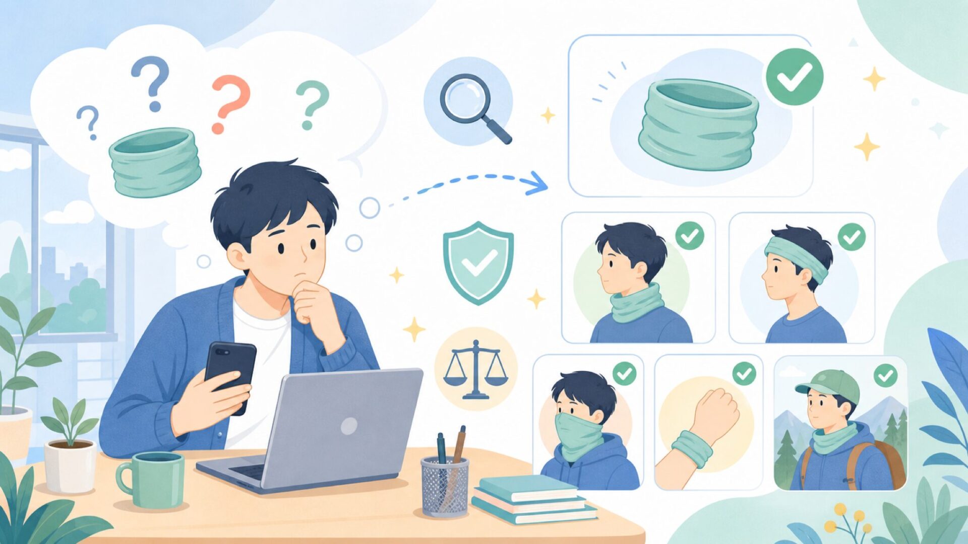 Buffネックウォーマーの正体「多機能ヘッドウェア」とはを表すイラスト