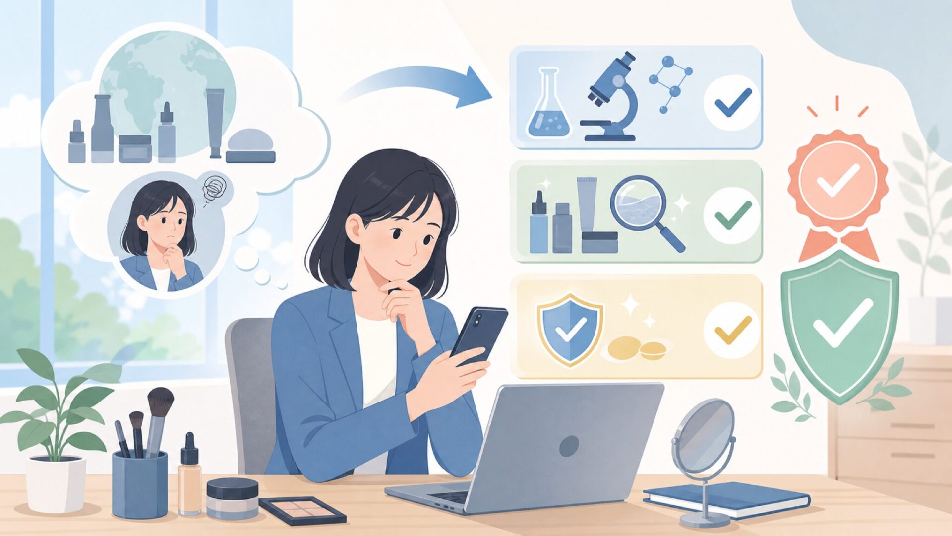 プロのメイクアップアーティストが選び続ける品質の正体を表すイラスト